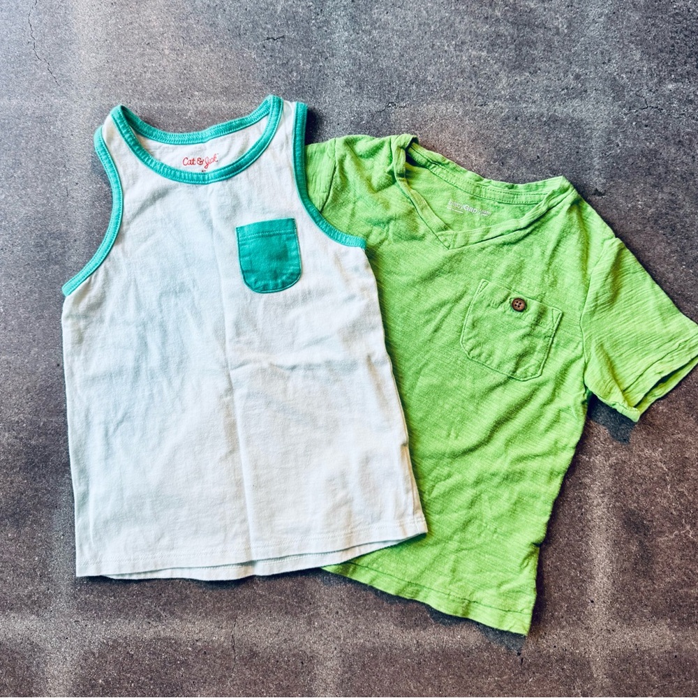 Cat & Jack Kids' Green and White Tank Top and GAP Green T-Shirt Set